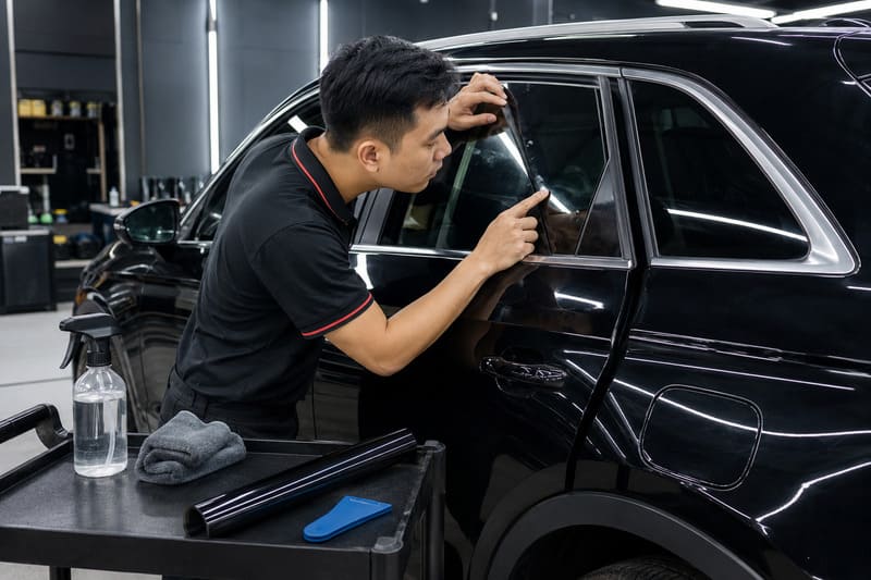 Cách dán phim cách nhiệt ô tô bước 1: Kiểm tra kính xe và lớp phim cũ