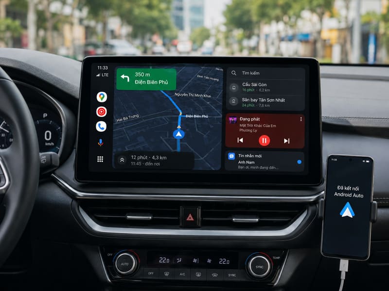 Phần mềm Android Auto kết nối điện thoại trên ô tô