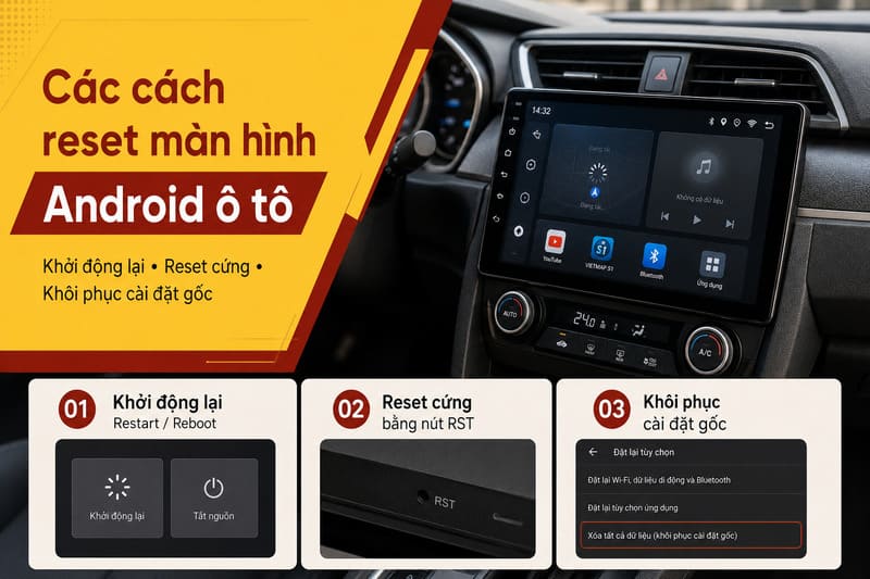 Các cách reset màn hình Android ô tô phổ biến